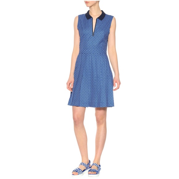 Tory Sport Tory Burch Printed Pleated Golf Dress Surf Blue Baseline Plaid MEDIUM - Picture 1 of 13